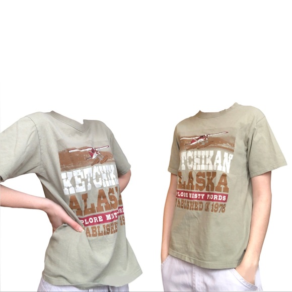 Anvil Alaska t-shirt Green 90s 100% cotton S small - Picture 5 of 6